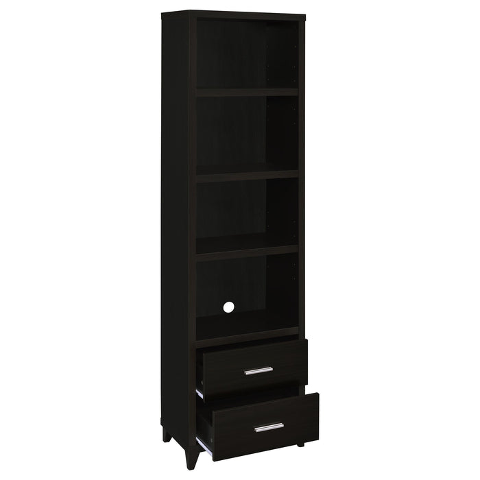 CoasterEssence Lewes 4-piece 60-inch TV entertainment center in cappuccino finish with shelves and storage compartments