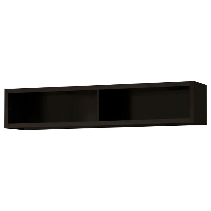 CoasterEssence Lewes 4-piece 60-inch TV entertainment center in cappuccino finish with open shelves and storage compartments.