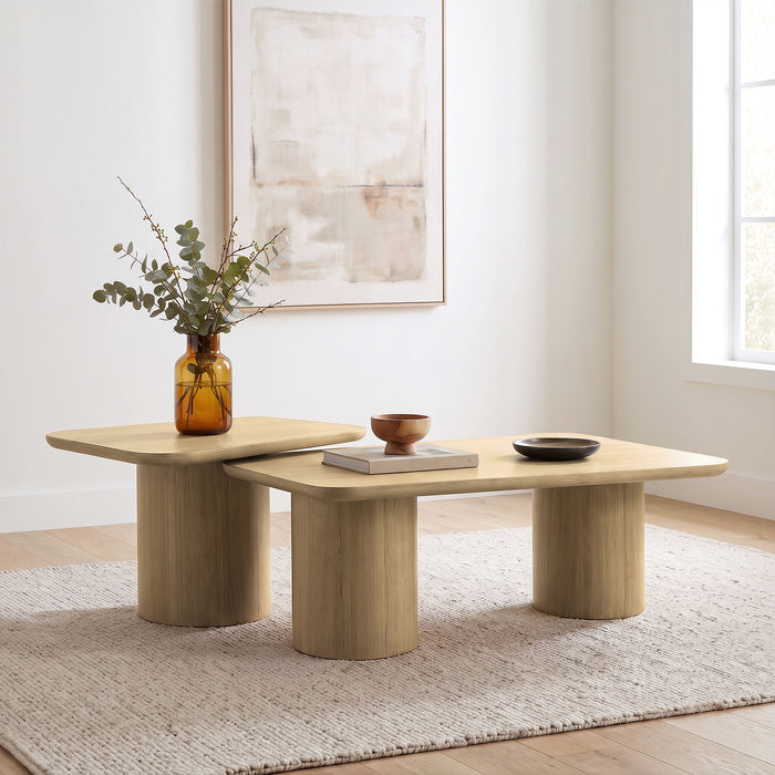 Lester 2-Piece Rounded Pedestal Nesting Coffee Table Set Honey Oak