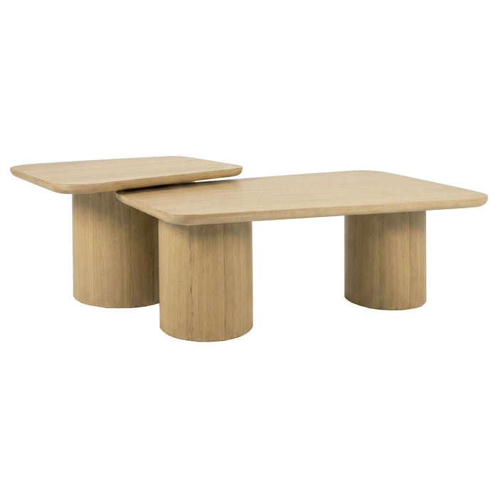 Lester 2-Piece Rounded Pedestal Nesting Coffee Table Set Honey Oak