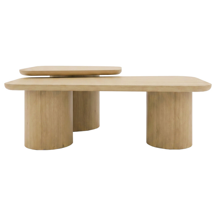 Lester 2-Piece Rounded Pedestal Nesting Coffee Table Set Honey Oak