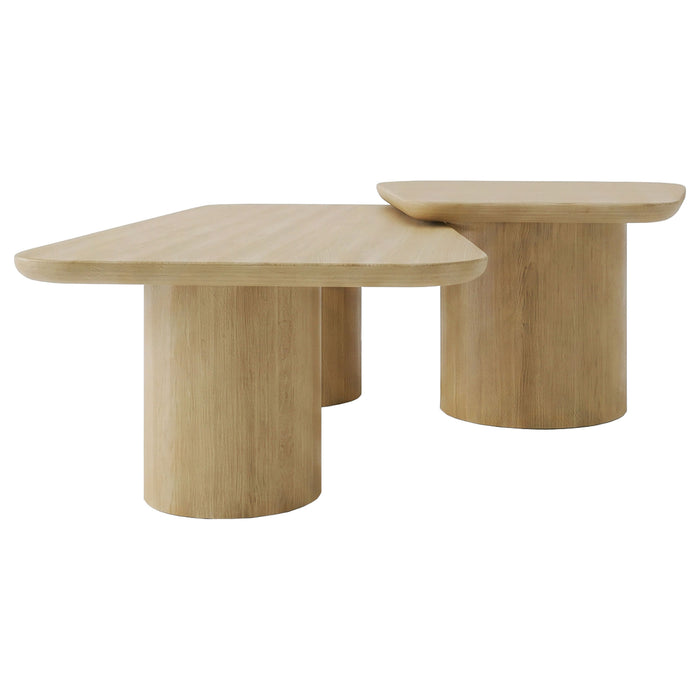 Lester 2-Piece Rounded Pedestal Nesting Coffee Table Set Honey Oak