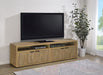 CoasterEveryday Tabby TV stand in mango with four-door storage for TVs up to 85 inches