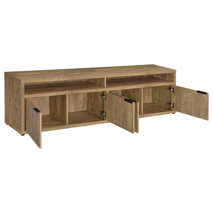 CoasterEveryday Tabby TV stand in mango finish with four-door storage for TVs up to 85 inches