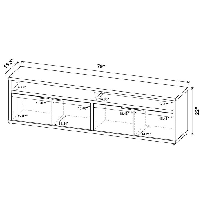 Tabby TV stand by CoasterEveryday in mango finish with 4-door storage for TVs up to 85 inches