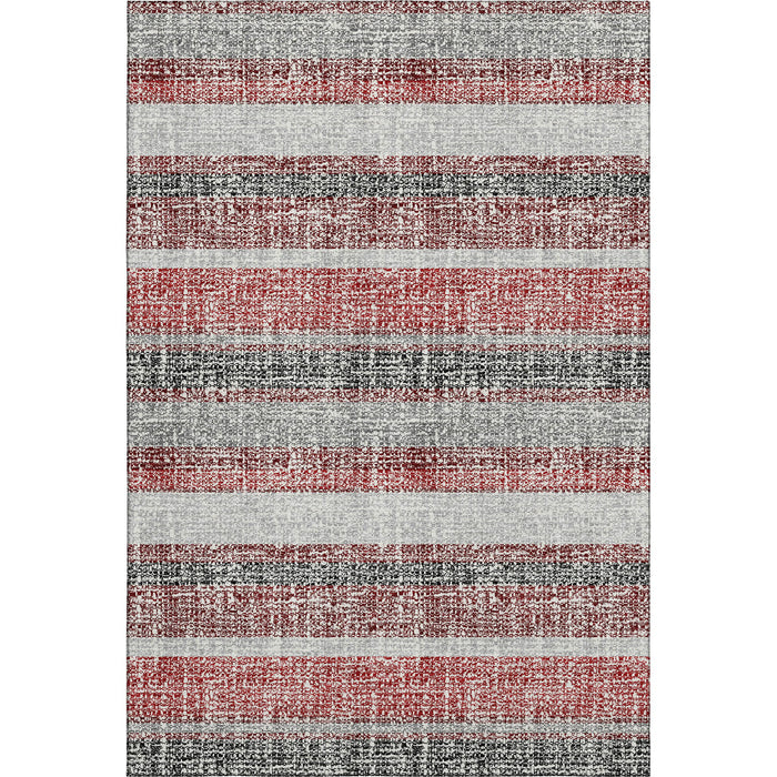 10' X 14' Striped Washable Area Rug With UV Protection (718593) - Burgundy / Gray