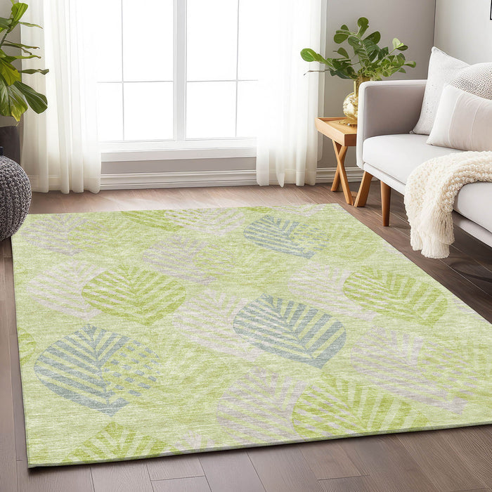 10' X 14' Transitional Floral Washable Area Rug With UV Protection - Artichoke Green