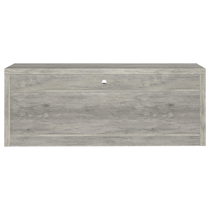 Grey driftwood Burke 3-piece 59-inch TV entertainment center by CoasterEveryday, featuring shelves and storage compartments.