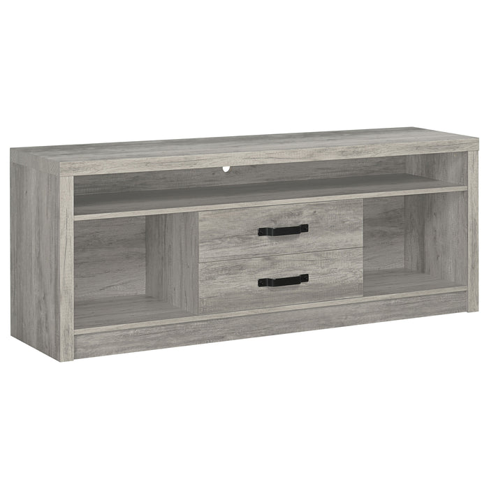 Grey driftwood CoasterEssence Burke 2-drawer engineered wood TV stand with sleek design and modern storage for living rooms.