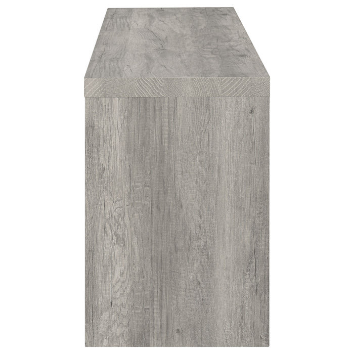Grey Driftwood Burke 2-drawer engineered wood TV stand with sleek design and modern metal handles, 59 inches wide, by CoasterEssence.