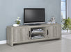 Grey driftwood Burke 2-door engineered wood TV stand by CoasterEssence, 71-inch wide with modern storage design.
