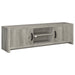 CoasterEssence Burke grey driftwood 2-door engineered wood TV stand, 71-inch with modern design and storage compartments.