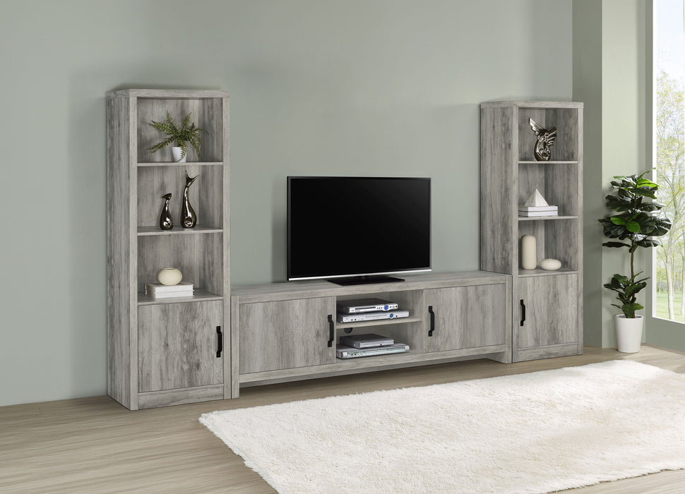 CoasterEssence Burke 2-door 71-inch TV stand in grey driftwood engineered wood