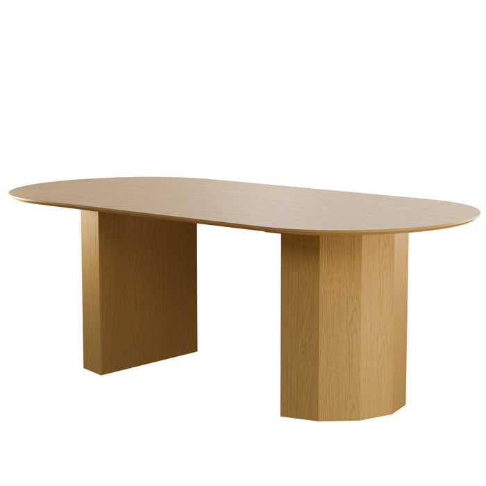 Double Pedestal Base Oval Dining Table - Light Brown / Natural