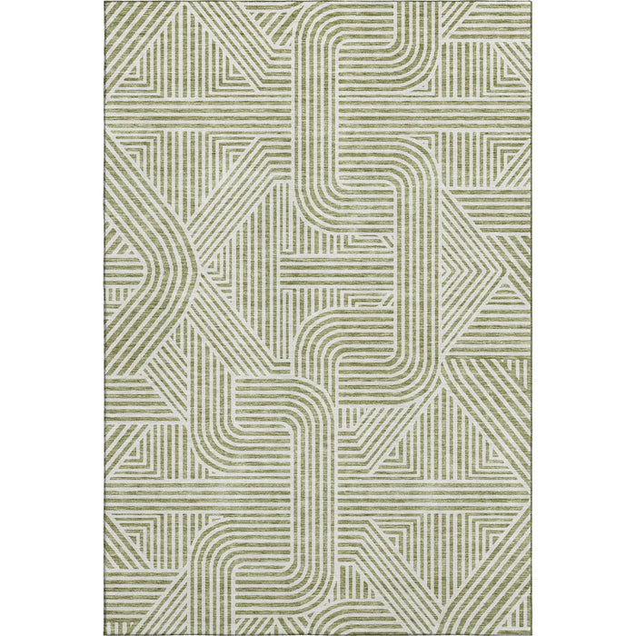 10' X 14' Abstract Geometric Washable Area Rug With UV Protection (672875) - Artichoke Green / Ivory