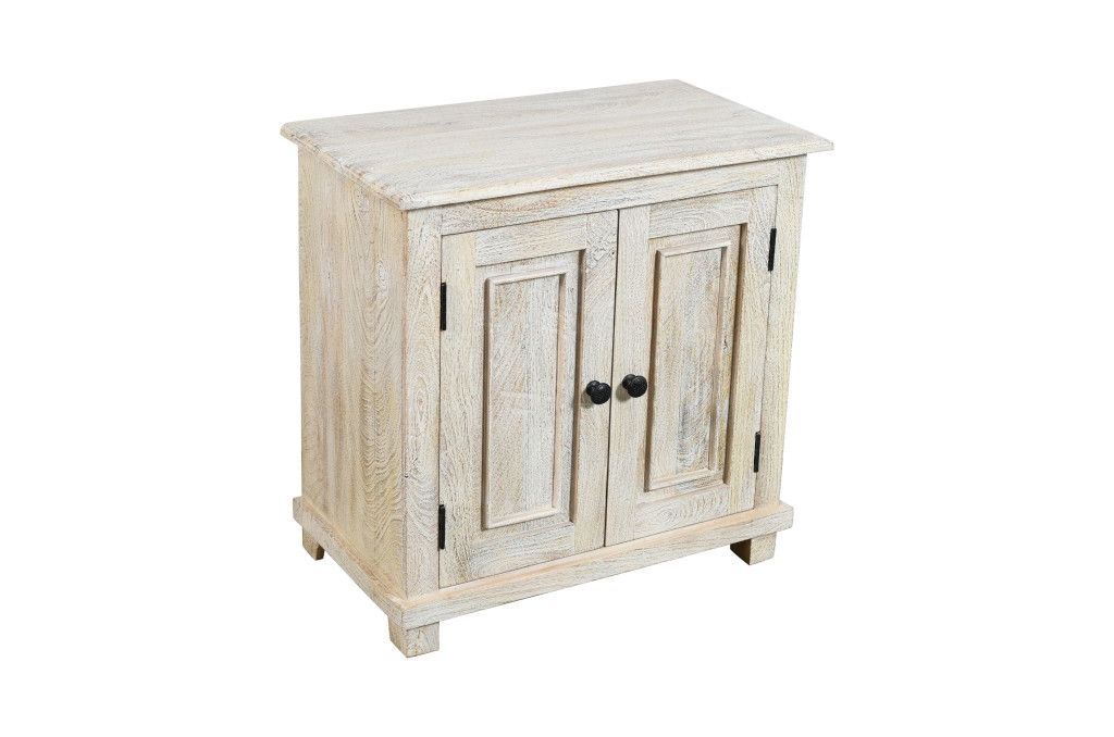 28" Distressed Solid Wood Nightstand With Storage - White