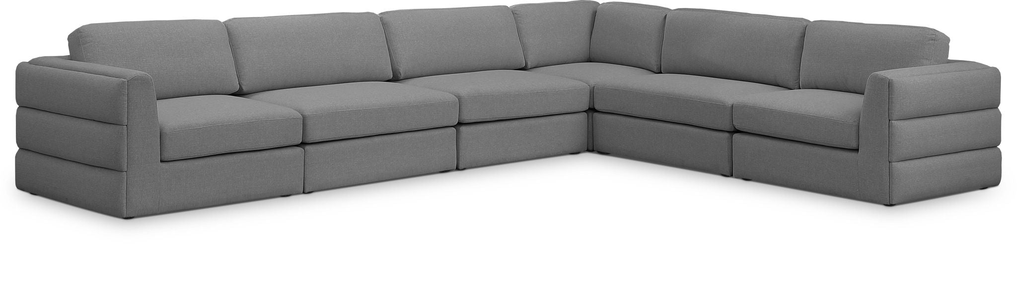 Beckham 6-piece modular corner sectional sofa by Meridian Furniture, featuring plush cushions and a modern stationary design.