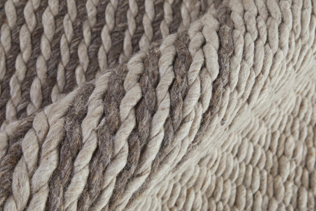 8' X 10' Wool Striped Hand Woven Area Rug (744305) - Ivory / Brown