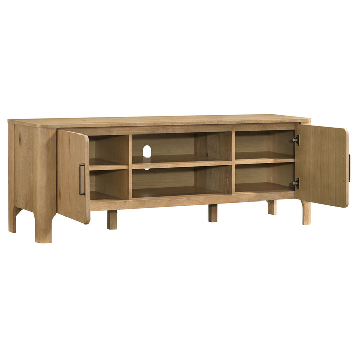 CoasterEveryday Rowe 65-inch light oak wood TV stand with two doors and media console storage