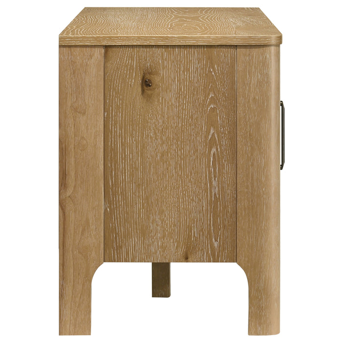 CoasterEveryday Rowe 65-inch light oak wood TV stand with two doors and media console storage