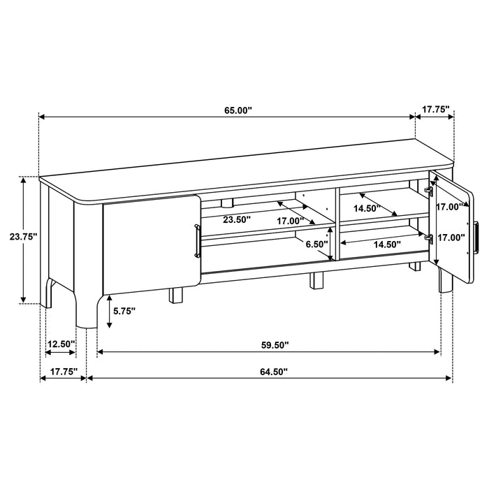 CoasterEveryday Rowe 65-inch light oak wood TV stand with two doors and media console storage