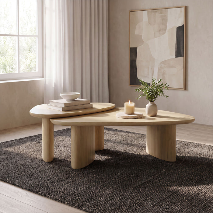 Lester 2-Piece Triangular Nesting Coffee Table Set Honey Oak