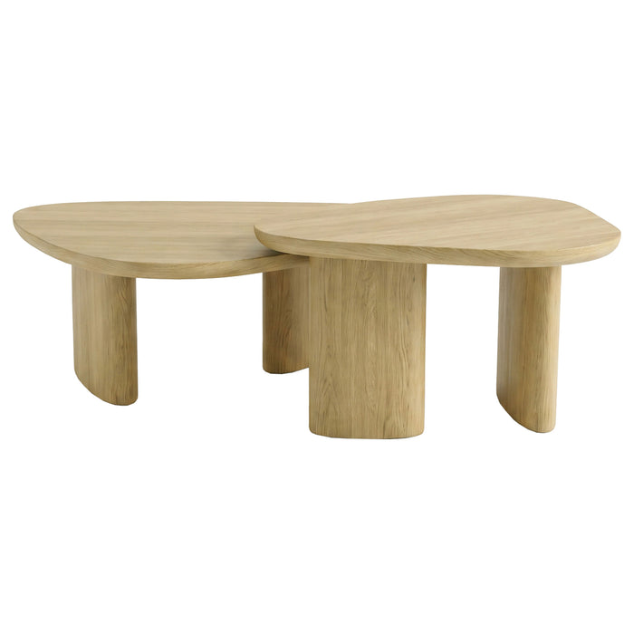 Lester 2-Piece Triangular Nesting Coffee Table Set Honey Oak