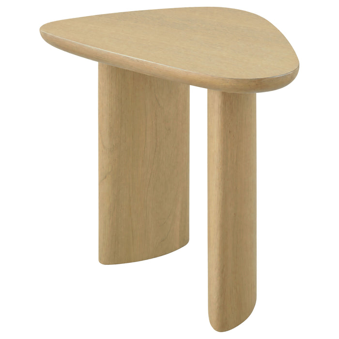 Arjona Contemporary Triangular End Table with Oak Veneer Honey Oak