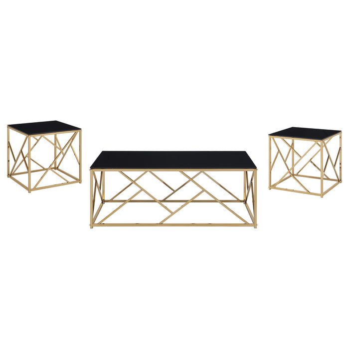 Comisso Contemporary 3-Piece Tempered Glass Coffee Table Set Gold