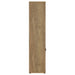 Tabby Farmhouse media tower by CoasterEveryday with adjustable shelf and two-door storage in mango finish
