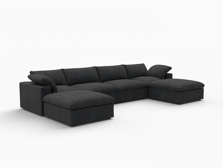 160" Two Piece Living Room Set Blend Modular Sofa With Ottoman Storage - Black