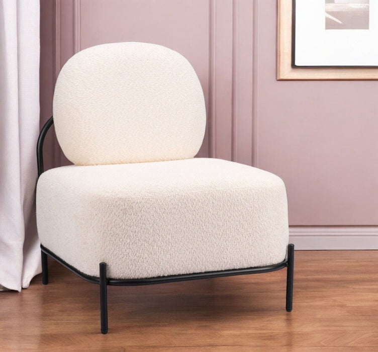27" Modern Sherpa And Upholstered Side Chair - Vanilla