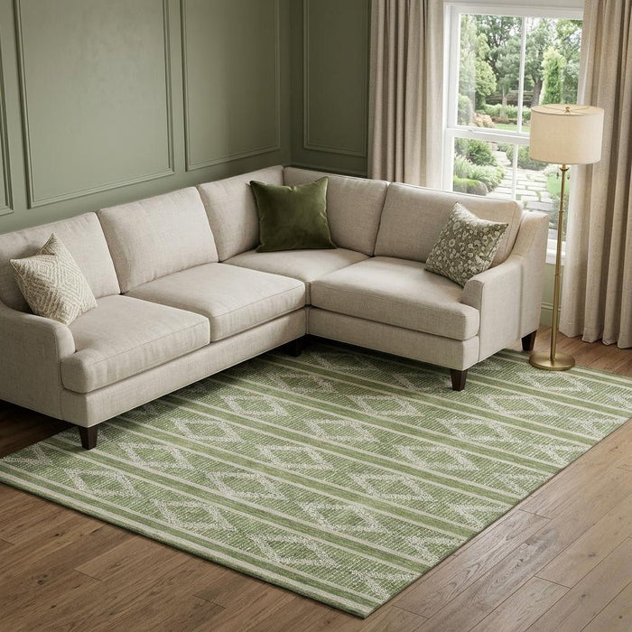10' X 14' Geometric Washable Area Rug With UV Protection (680771) - Green / Beige