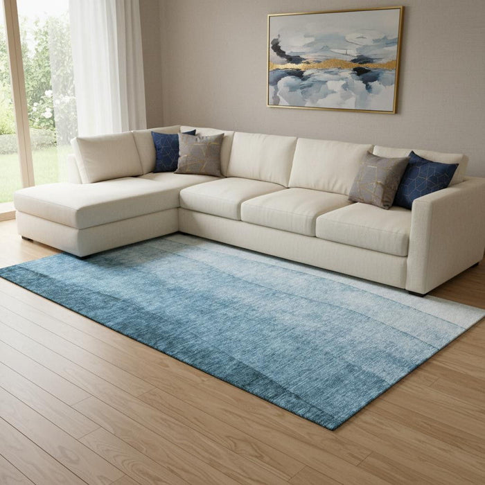 9' X 12' Ombre Washable Area Rug With UV Protection (652718) - Blue / Ivory