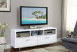 Casey 60-inch white TV stand by CoasterEssence with two drawers and engineered wood construction