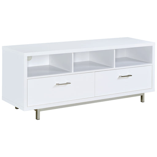 CoasterEssence Casey 60-inch white engineered wood TV stand with two drawers