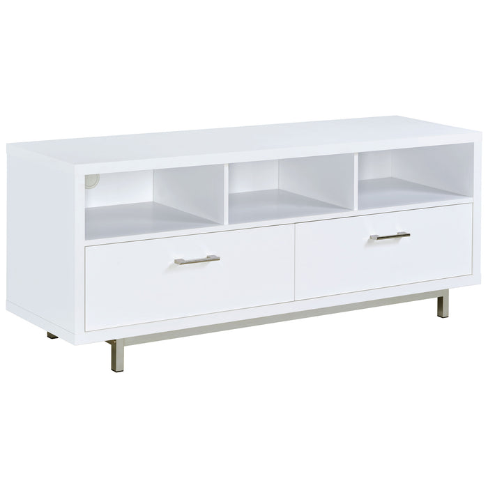 CoasterEssence Casey 60-inch white engineered wood TV stand with two drawers