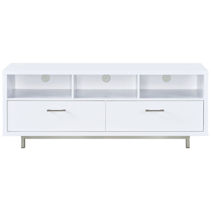 CoasterEssence Casey 60-inch white engineered wood TV stand with two drawers