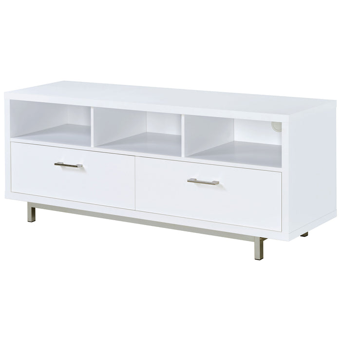 CoasterEssence Casey 60-inch white engineered wood TV stand with two drawers