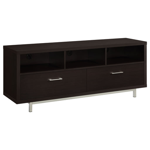 CoasterEssence Casey 60-inch cappuccino TV stand with two drawers and engineered wood construction