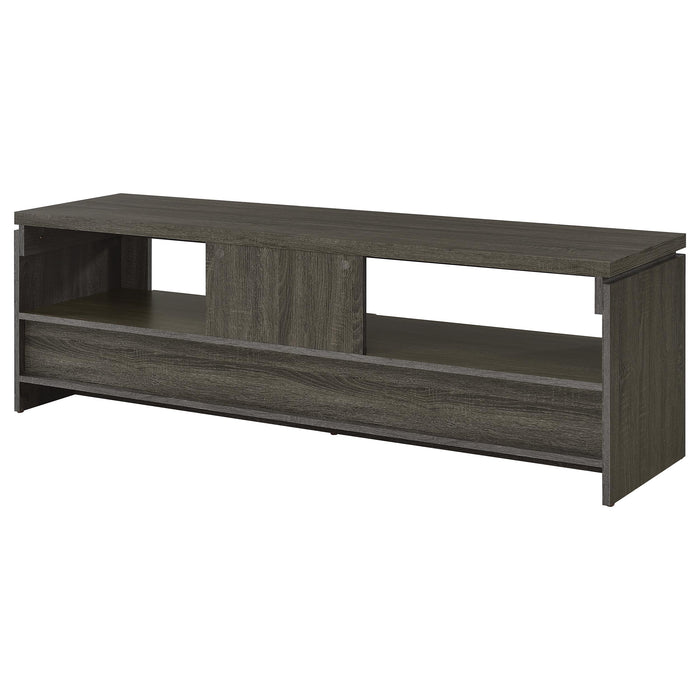 CoasterEssence Elkton 59-inch weathered grey engineered wood TV stand with two drawers
