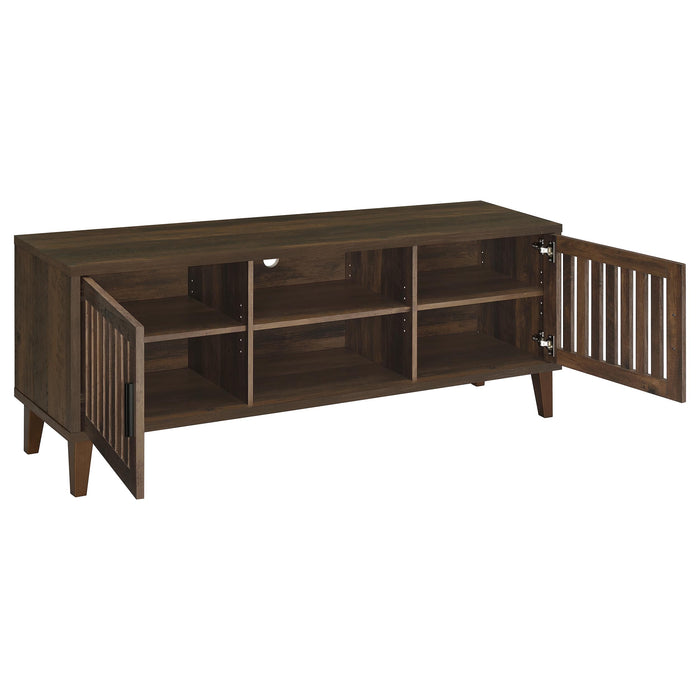 Dark pine Sedona 2-door engineered wood TV stand with storage compartments, 60 inches wide, from CoasterEveryday furniture collection.