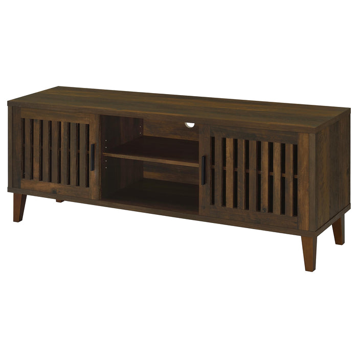 Dark pine Sedona 2-door engineered wood TV stand with storage compartments, 60-inch size, by CoasterEveryday.