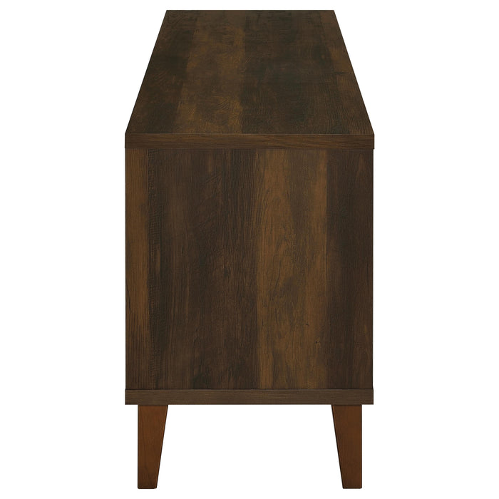 Dark pine Sedona 2-door engineered wood TV stand with storage compartments, 60-inch size, by CoasterEveryday.