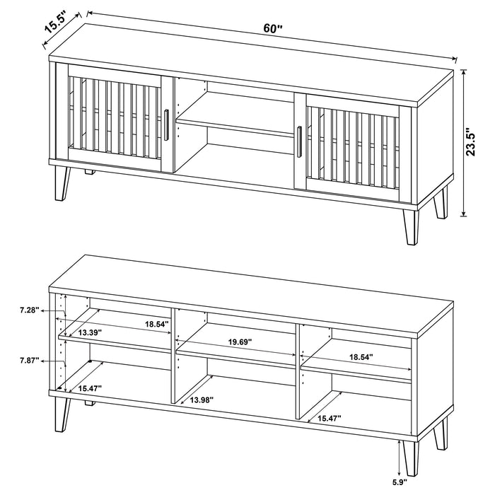 Dark pine Sedona 2-door engineered wood TV stand featuring spacious storage and modern design from CoasterEveryday.