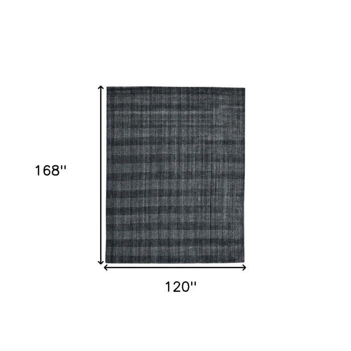 10' X 14' Wool Plaid Hand Woven Area Rug - Charcoal And Gray