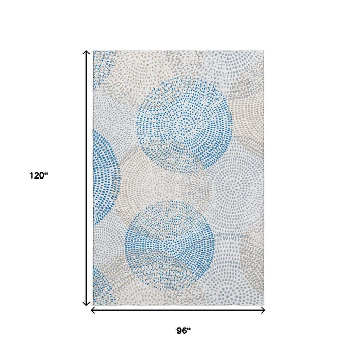 8' X 10' Abstract Washable Area Rug With UV Protection (650366) - Ivory / Blue