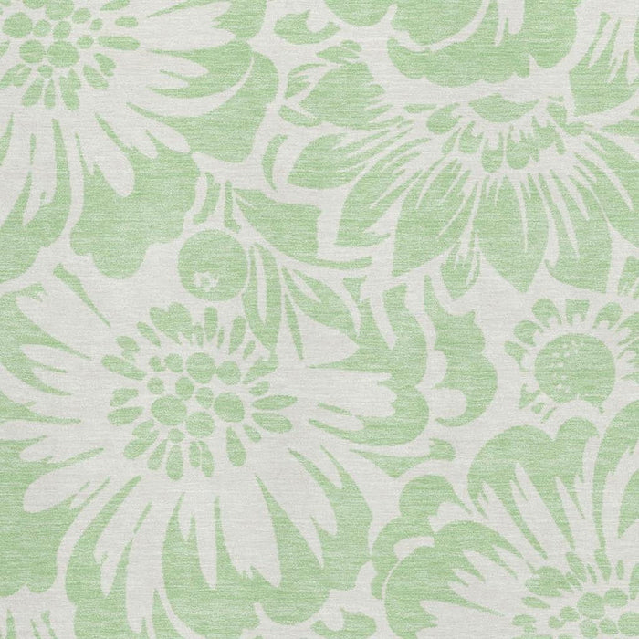 10' X 14' Floral Washable Area Rug With UV Protection (648664) - Mint Green / Ivory