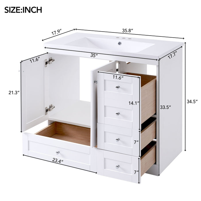 Giga shaker free-standing bathroom vanity cabinet with sink, soft-close drawers and doors, modern bathroom furniture.