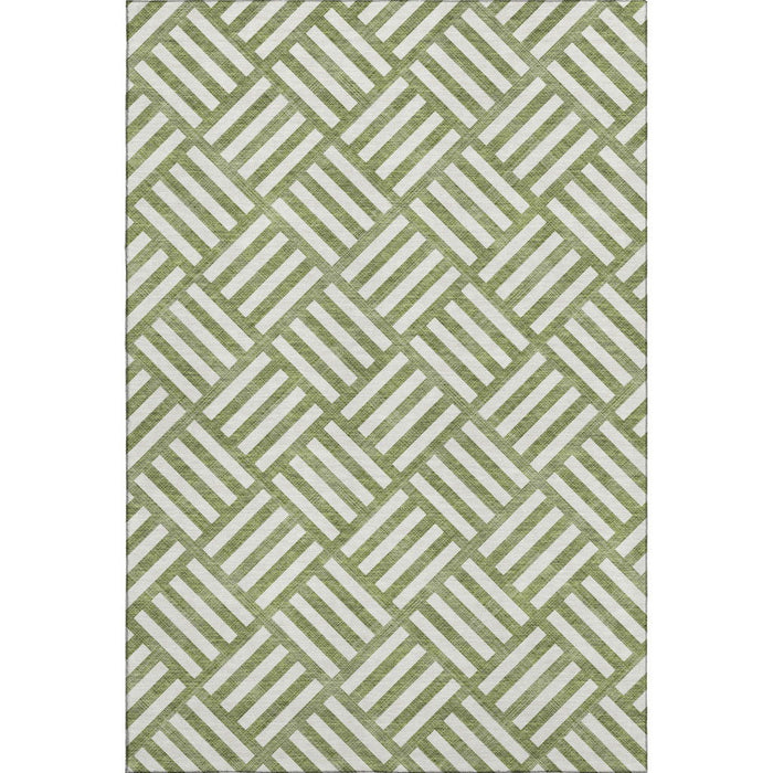 10' X 14' Geometric Washable Area Rug With UV Protection (652395) - Olive Green / Ivory